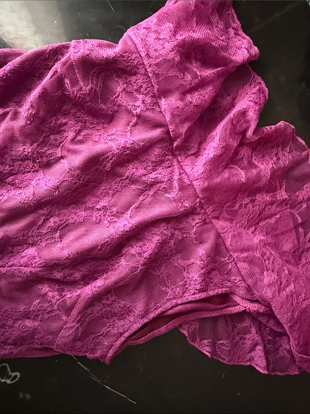 Fuchsia One-Shoulder Lace Ruffle Top - Picture 3 of 5